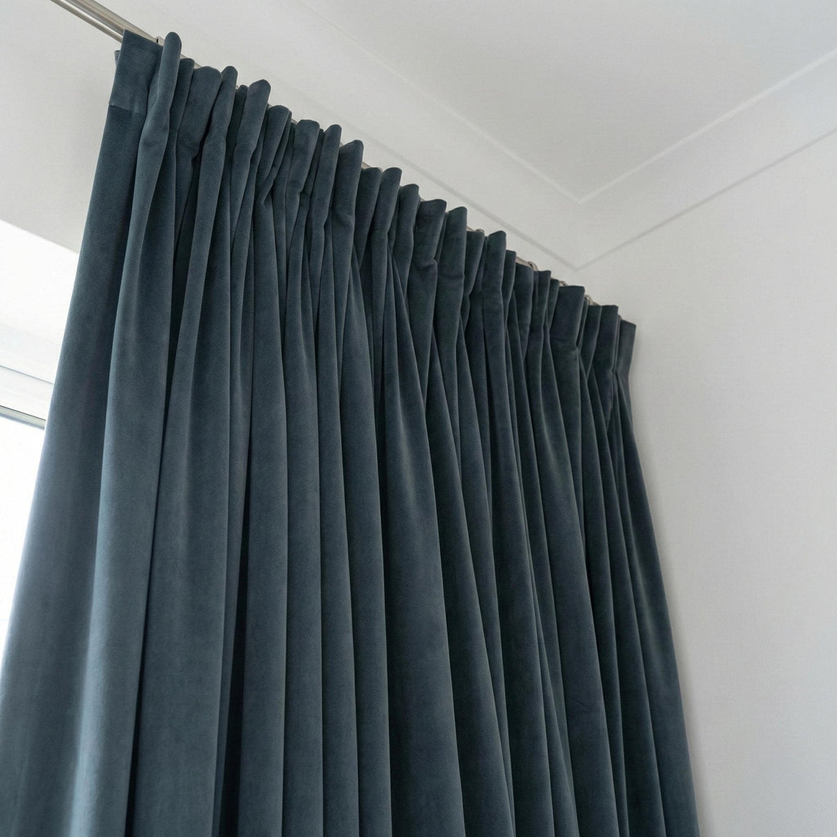 Slate Blue Grey Matte Velvet Curtains, Custom Size, Unlined/Cotton Lined/100% Blackout, Rod Pocket Back Tab Grommet Hooks Top — image 2