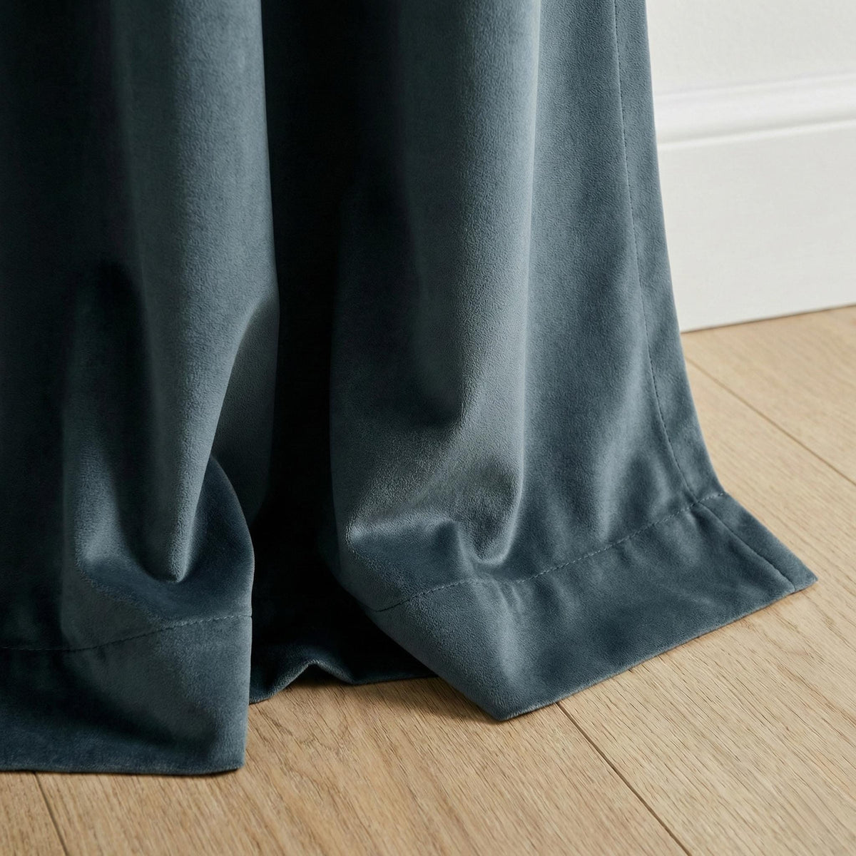 Slate Blue Grey Matte Velvet Curtains, Custom Size, Unlined/Cotton Lined/100% Blackout, Rod Pocket Back Tab Grommet Hooks Top — image 3