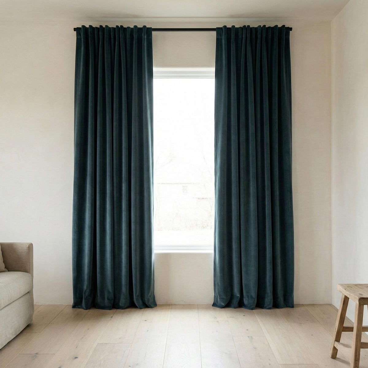 Slate Blue Grey Matte Velvet Curtains, Custom Size, Unlined/Cotton Lined/100% Blackout, Rod Pocket Back Tab Grommet Hooks Top — image 9