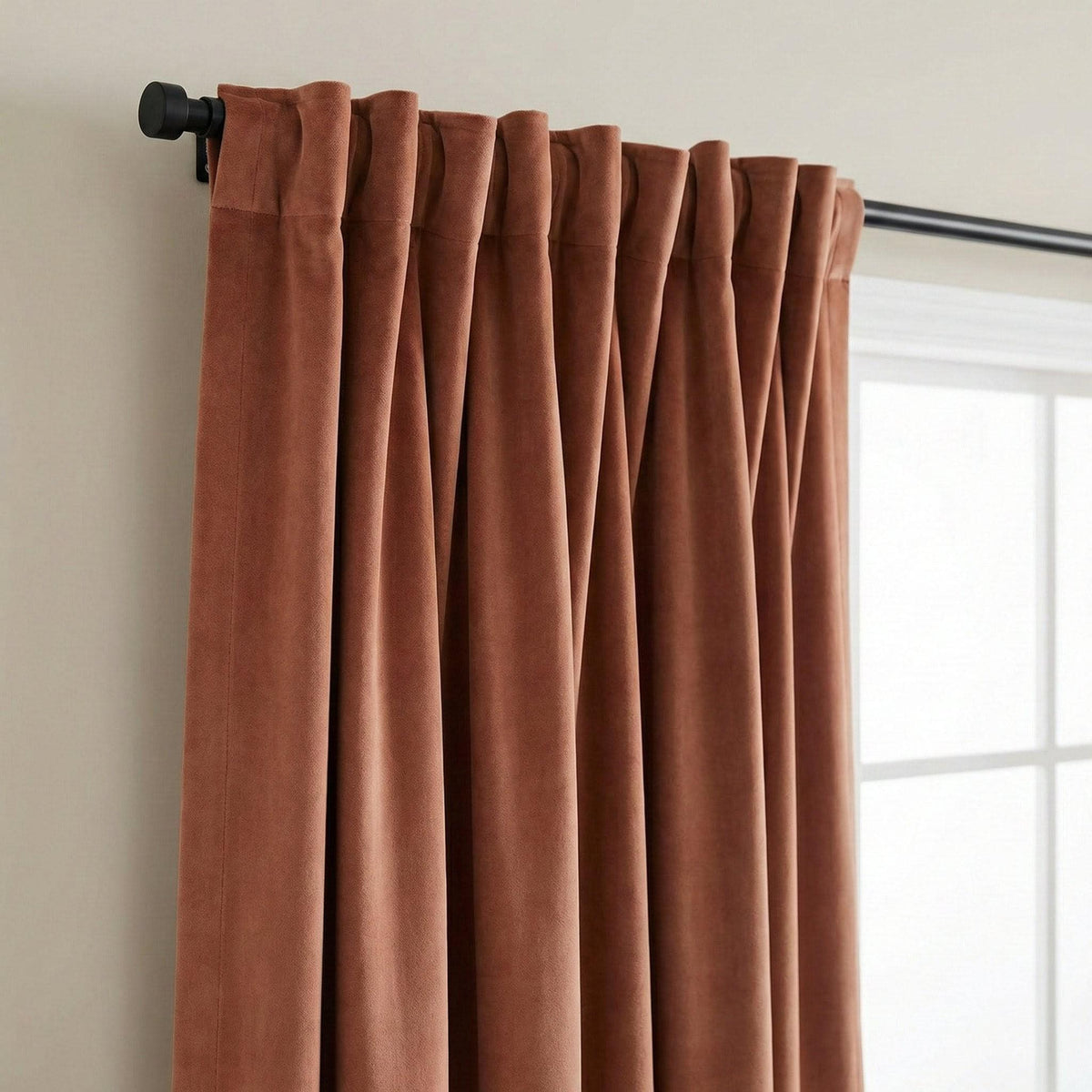Terracotta Velvet Curtains, 100% Blackout Option, Custom Size — image 1