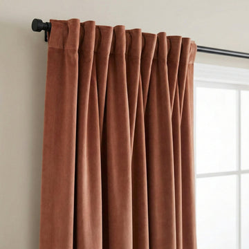 Terracotta Velvet Curtains, 100% Blackout Option, Custom Size — image 1