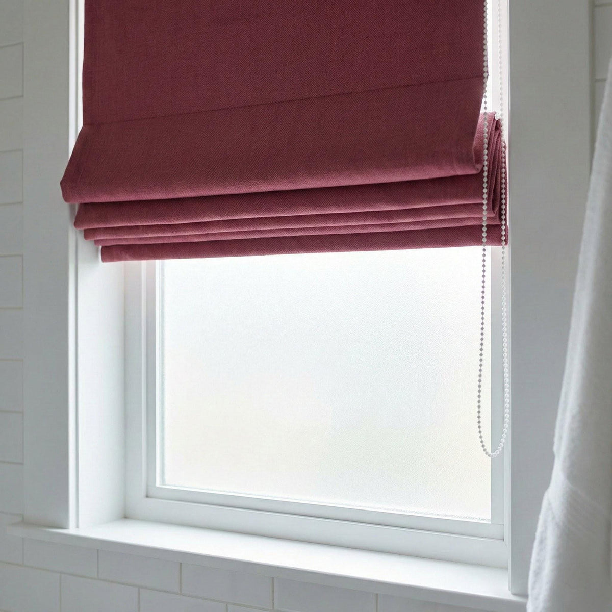 Burgundy Herringbone Linen Roman Shade, Custom Corded Window Blind, OEKO-TEX — image 7
