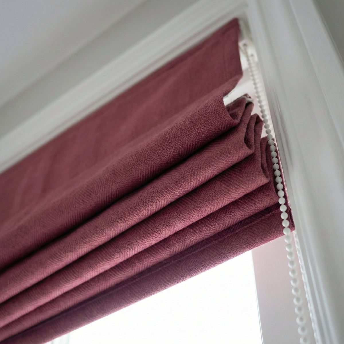Burgundy Herringbone Linen Roman Shade, Custom Corded Window Blind, OEKO-TEX — image 5