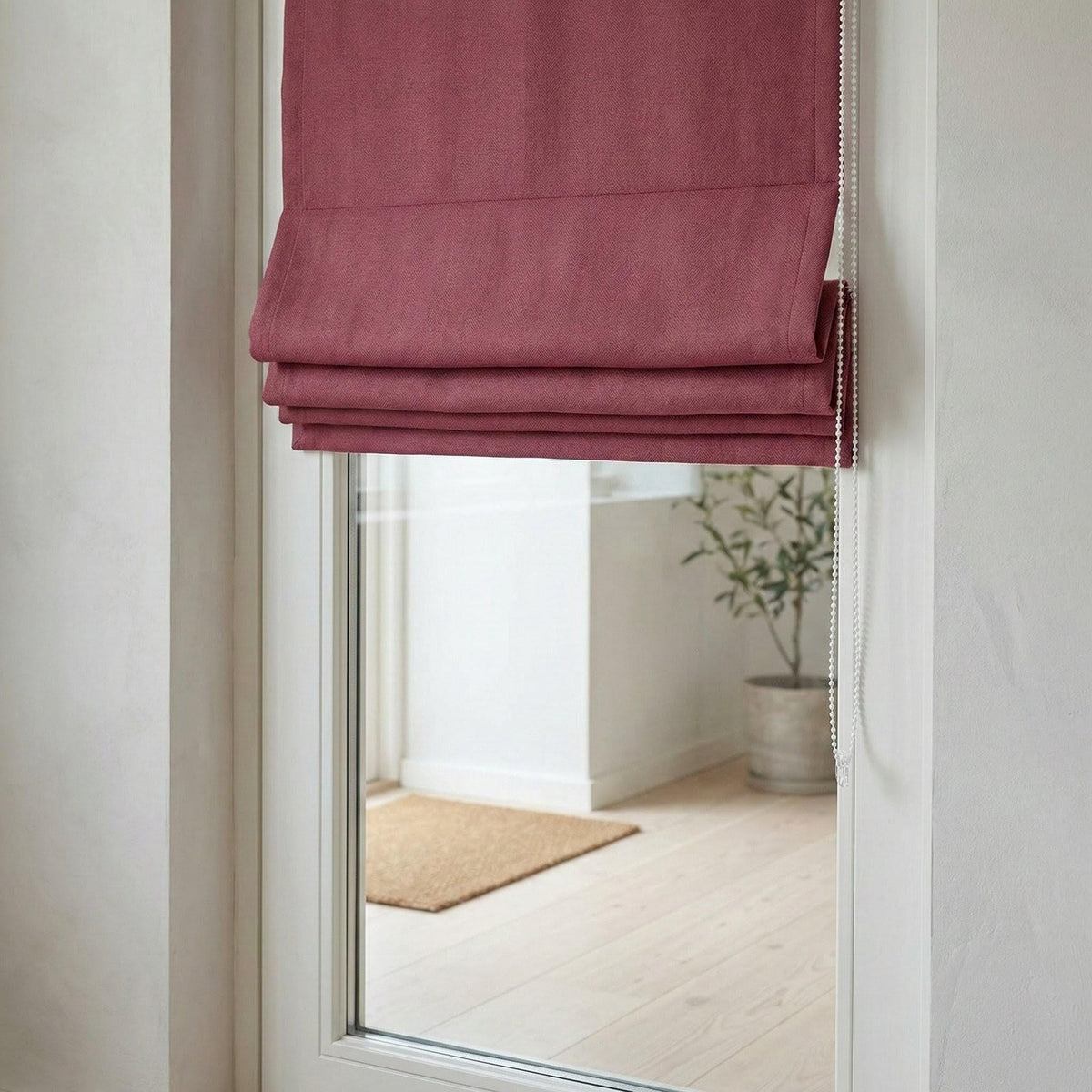 Burgundy Herringbone Linen Roman Shade, Custom Corded Window Blind, OEKO-TEX — image 3