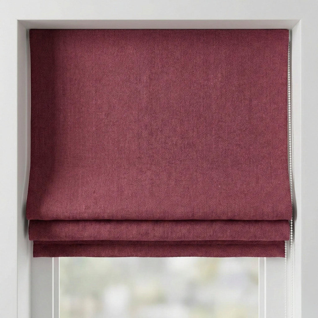 Burgundy Herringbone Linen Roman Shade, Custom Corded Window Blind, OEKO-TEX — image 1