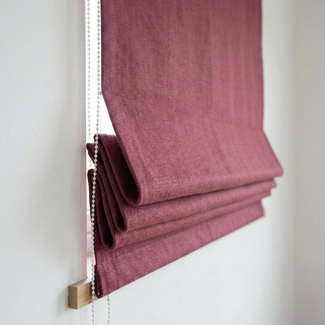 Burgundy Herringbone Linen Roman Shade, Custom Corded Window Blind, OEKO-TEX — image 1