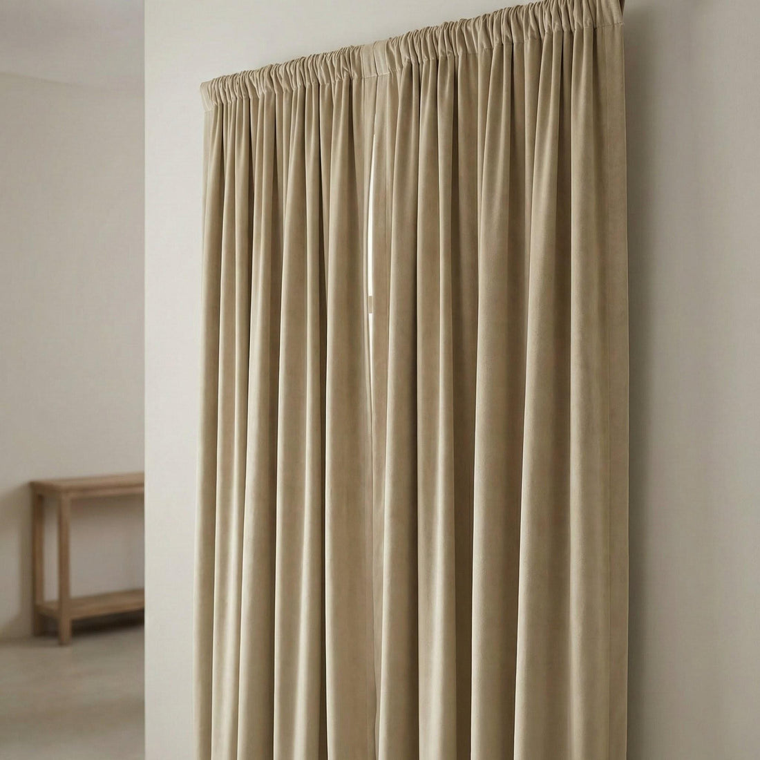 Champagne Beige Velvet Curtains, 100% Blackout Lined, Custom Size — image 1