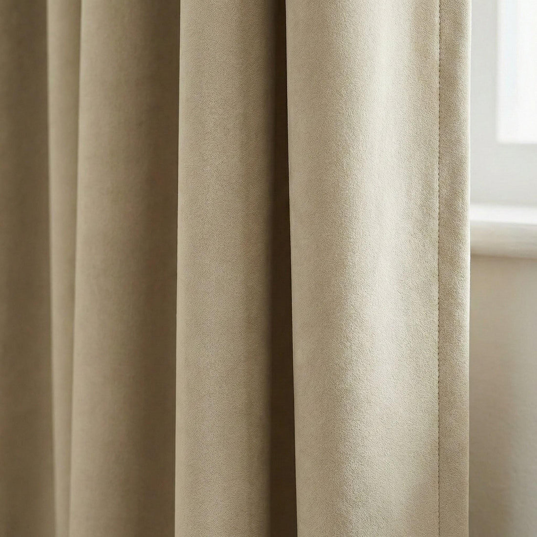 Champagne Beige Velvet Curtains, 100% Blackout Lined, Custom Size — image 1