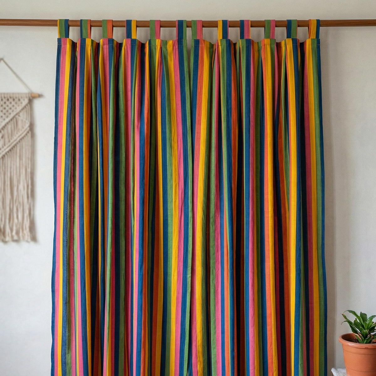 Rainbow Stripe Organic Cotton Curtains, Hand Block Print, Custom Size — image 6
