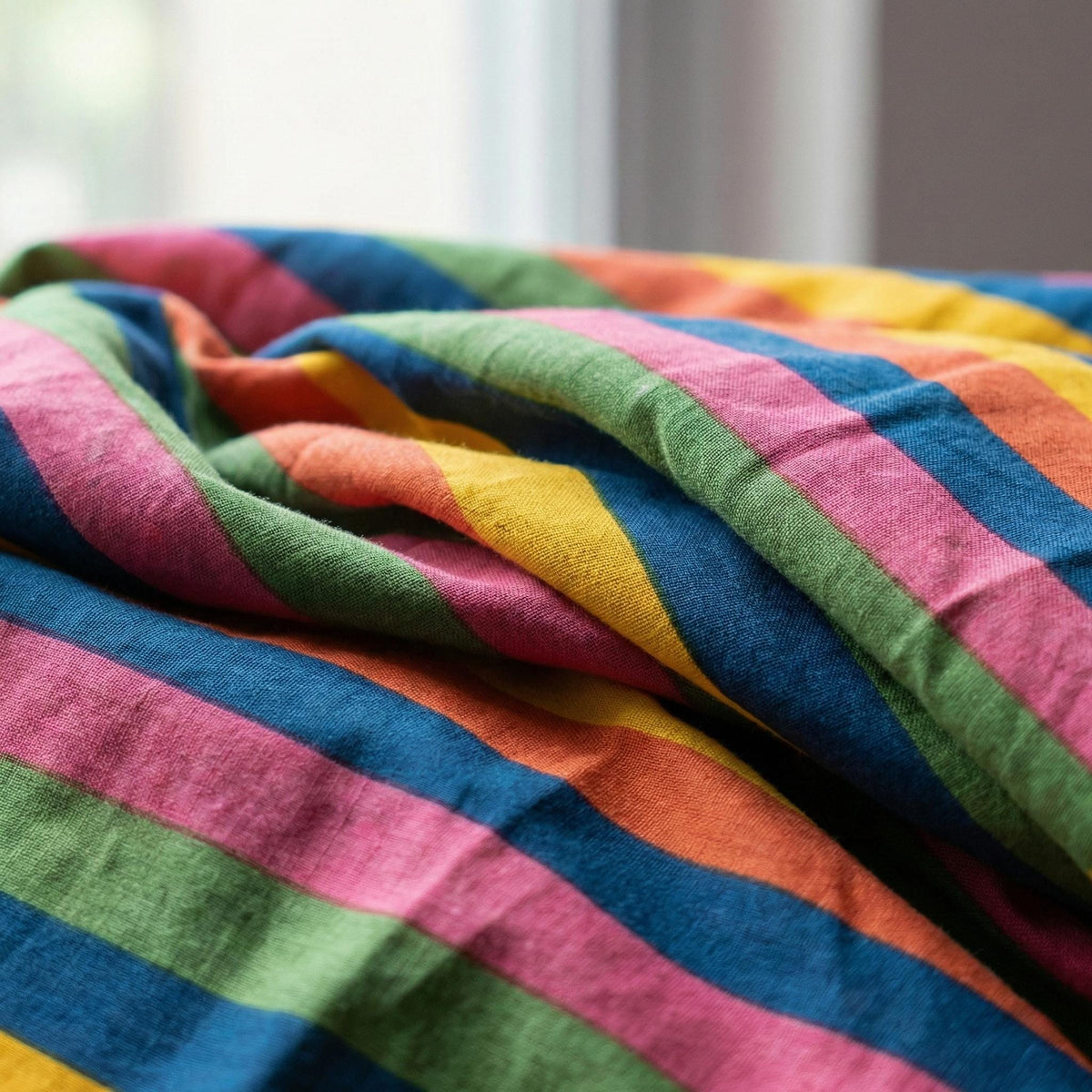 Rainbow Stripe Organic Cotton Curtains, Hand Block Print, Custom Size — image 5