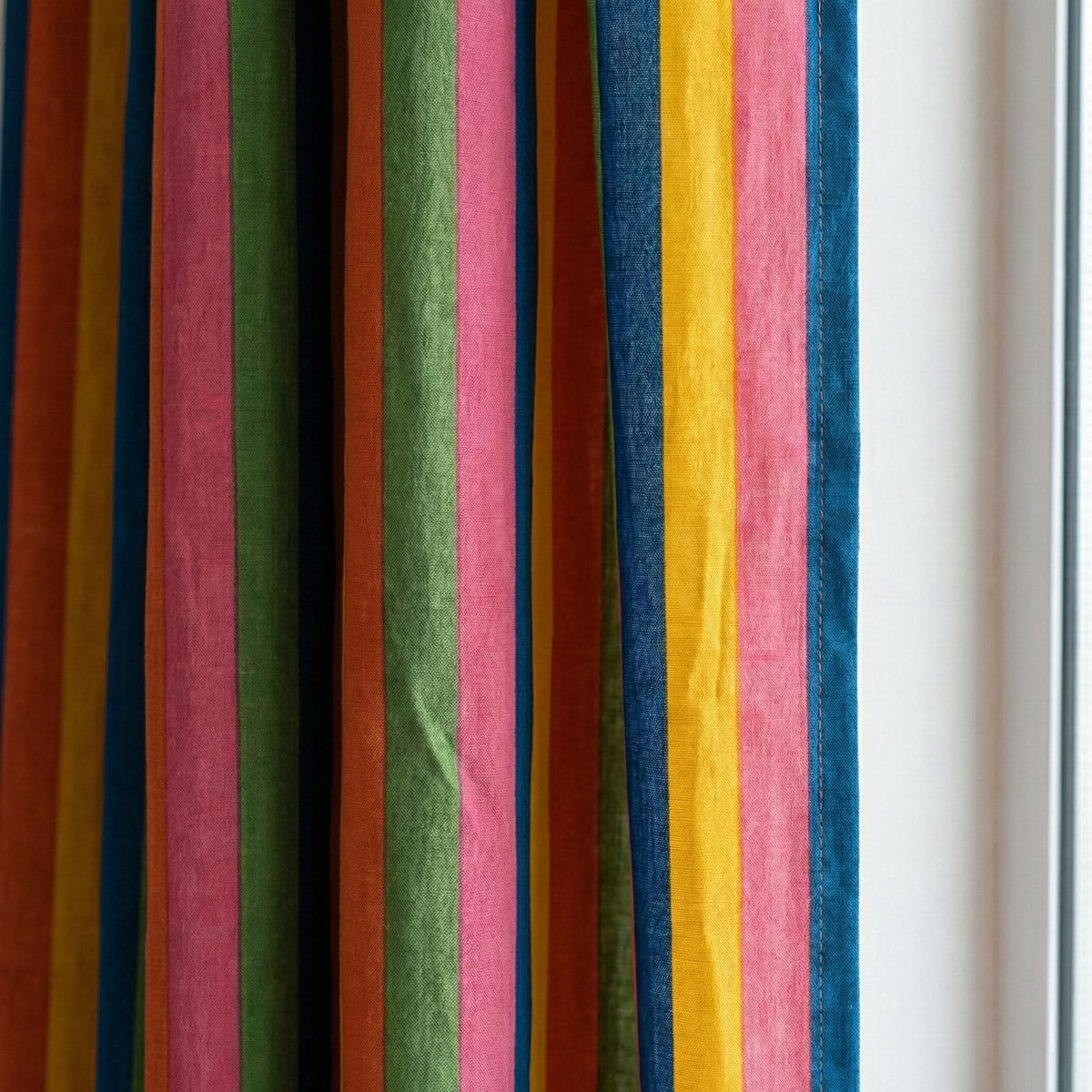 Rainbow Stripe Organic Cotton Curtains, Hand Block Print, Custom Size — image 1