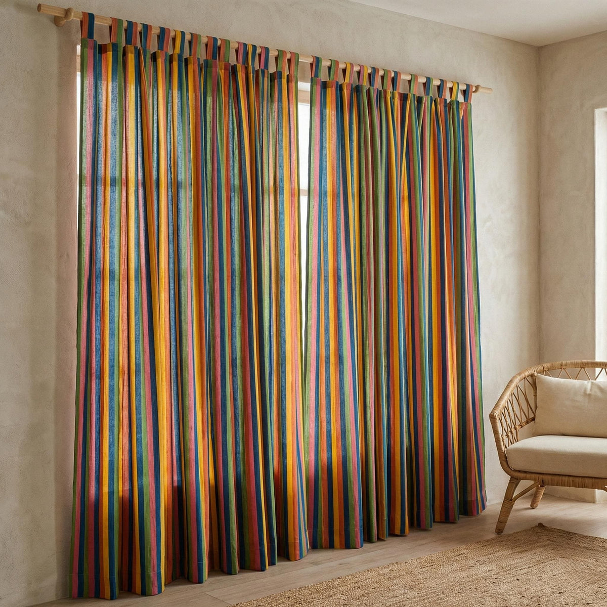 Rainbow Stripe Organic Cotton Curtains, Hand Block Print, Custom Size — image 9
