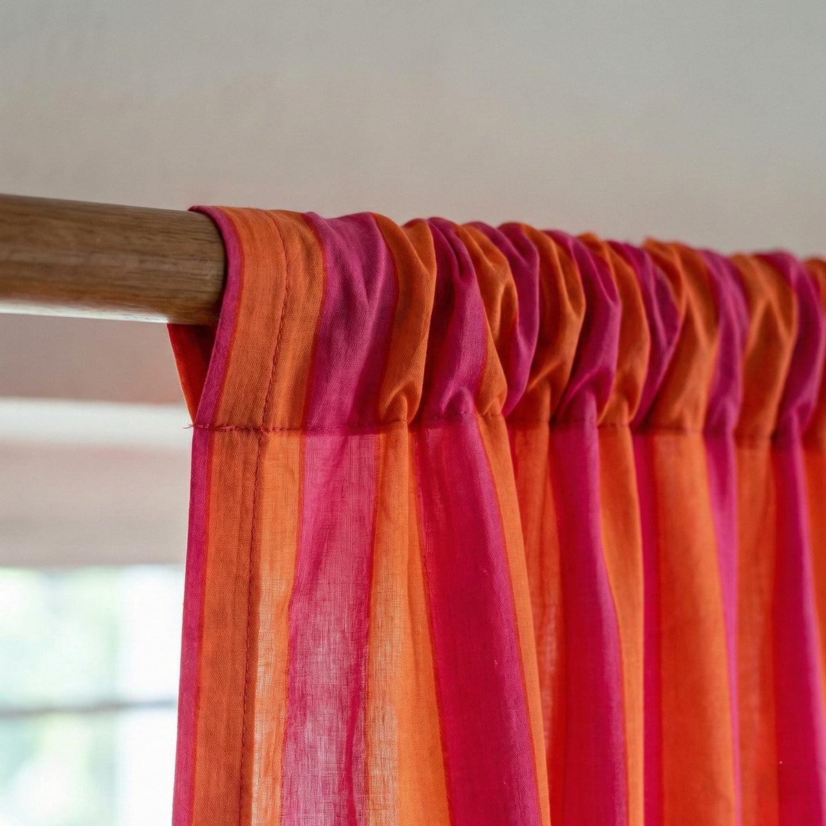Pink Orange Striped Curtains, Hand Block Print, Organic Cotton Drapes — image 7