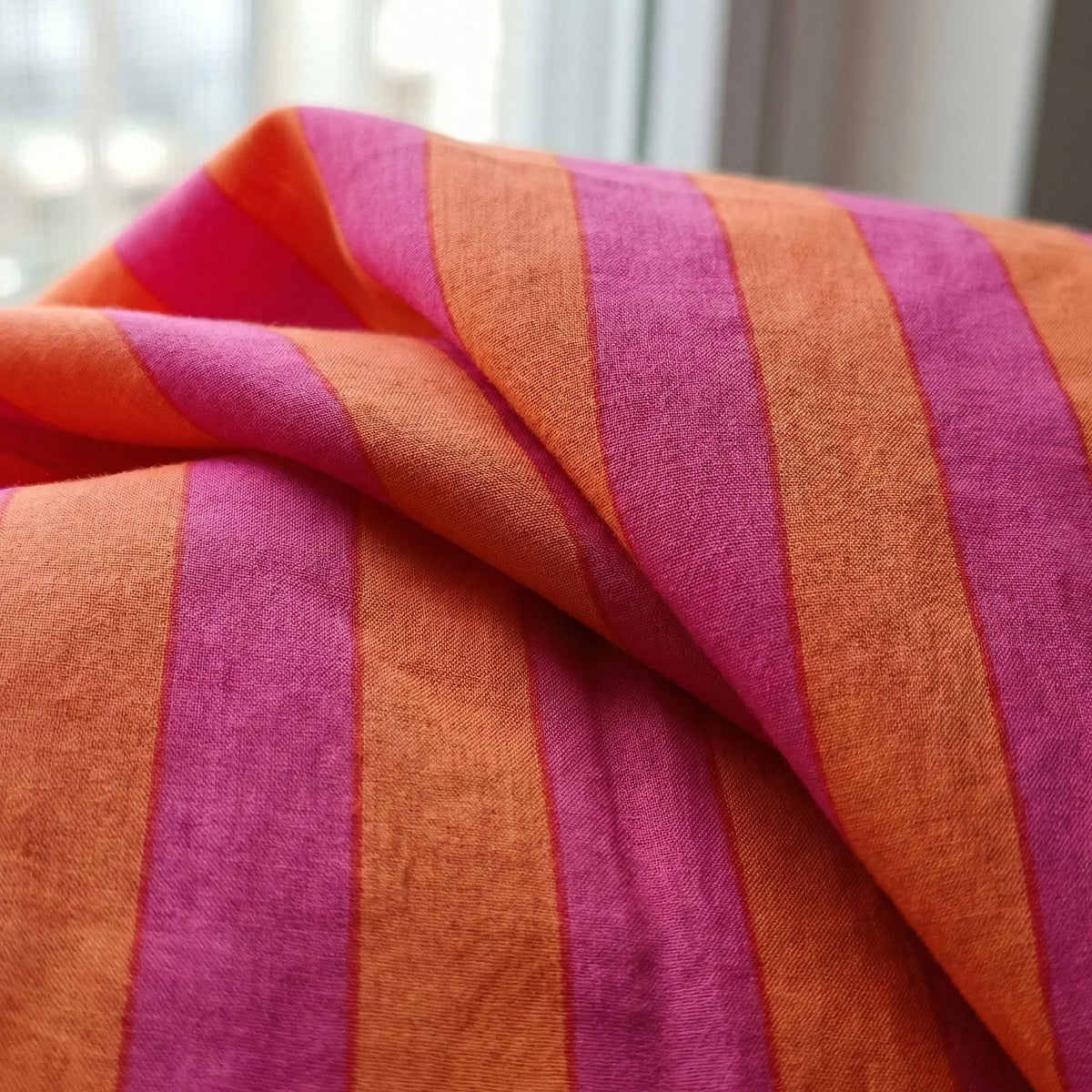 Pink Orange Striped Curtains, Hand Block Print, Organic Cotton Drapes — image 3