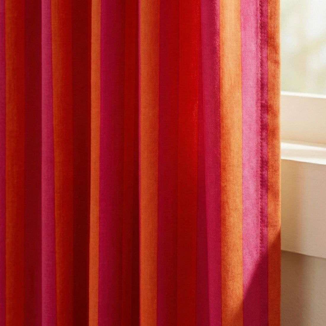 Pink Orange Striped Curtains, Hand Block Print, Organic Cotton Drapes — image 1
