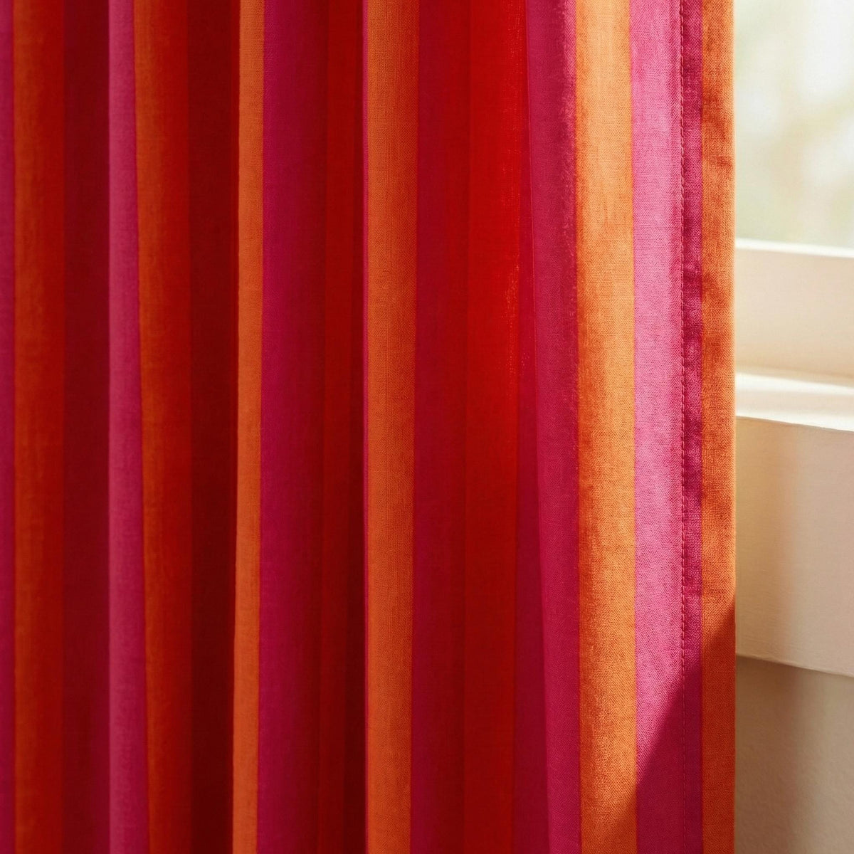 Pink Orange Striped Curtains, Hand Block Print, Organic Cotton Drapes — image 2