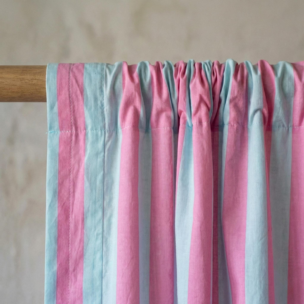 Hand Block Print Organic Cotton Curtains, Pink White Stripe, Custom Size — image 6