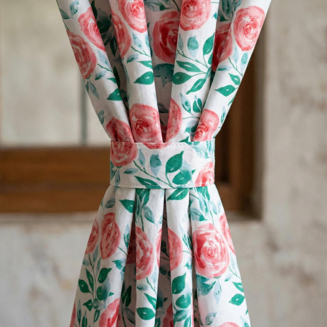 Rose Floral Curtains, Hand Block Print Organic Cotton Drapes — image 1