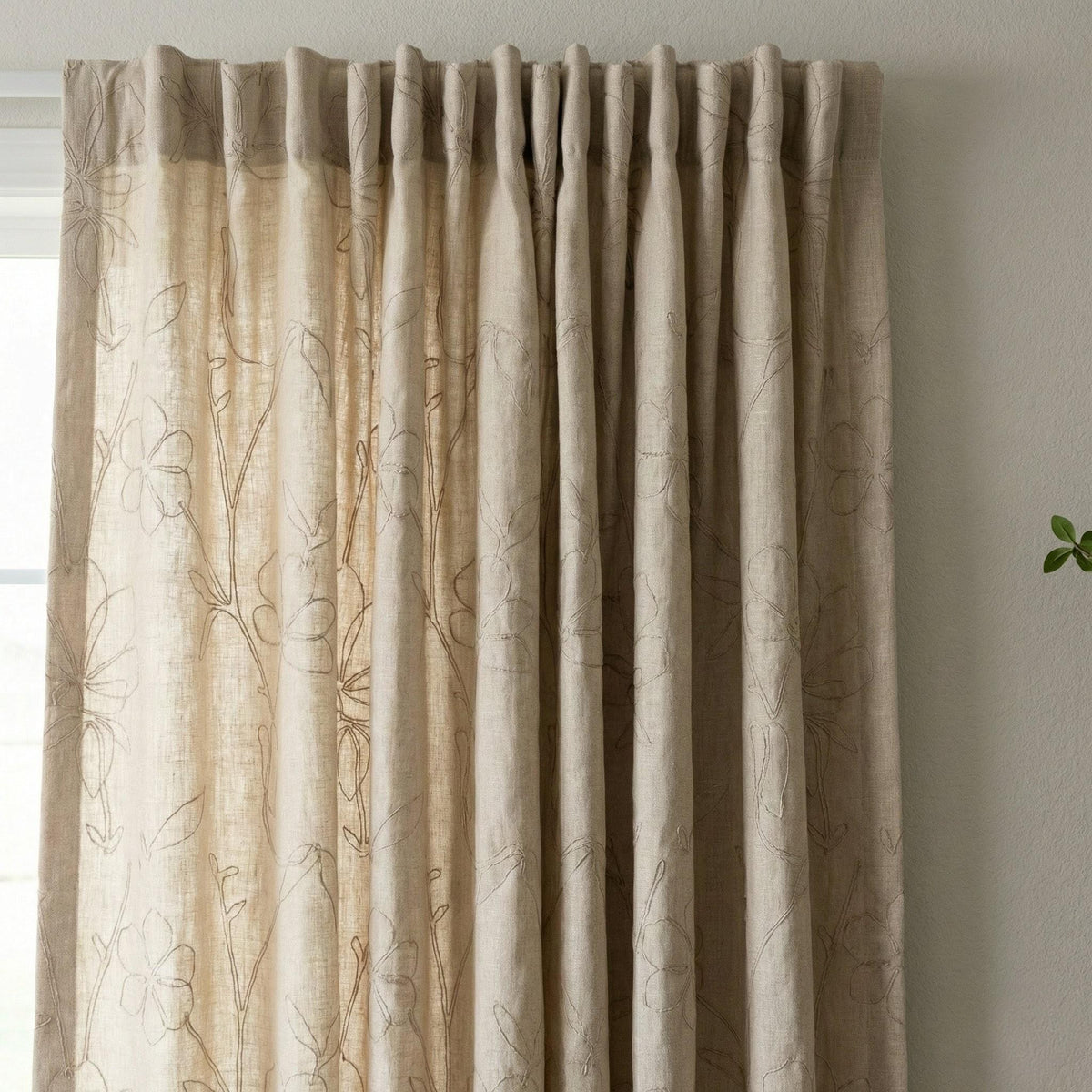 Beige Linen Curtains, Floral Embroidered, Custom Size, Unlined/Lined — image 8