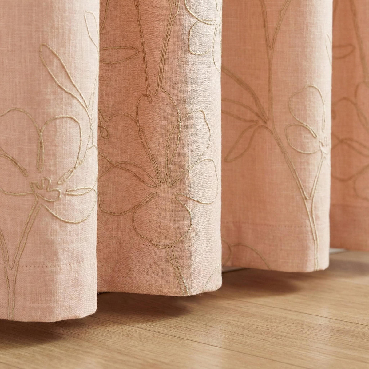 Embroidered Linen Curtains, Dusty Blush Pink, Minimal Floral — image 7