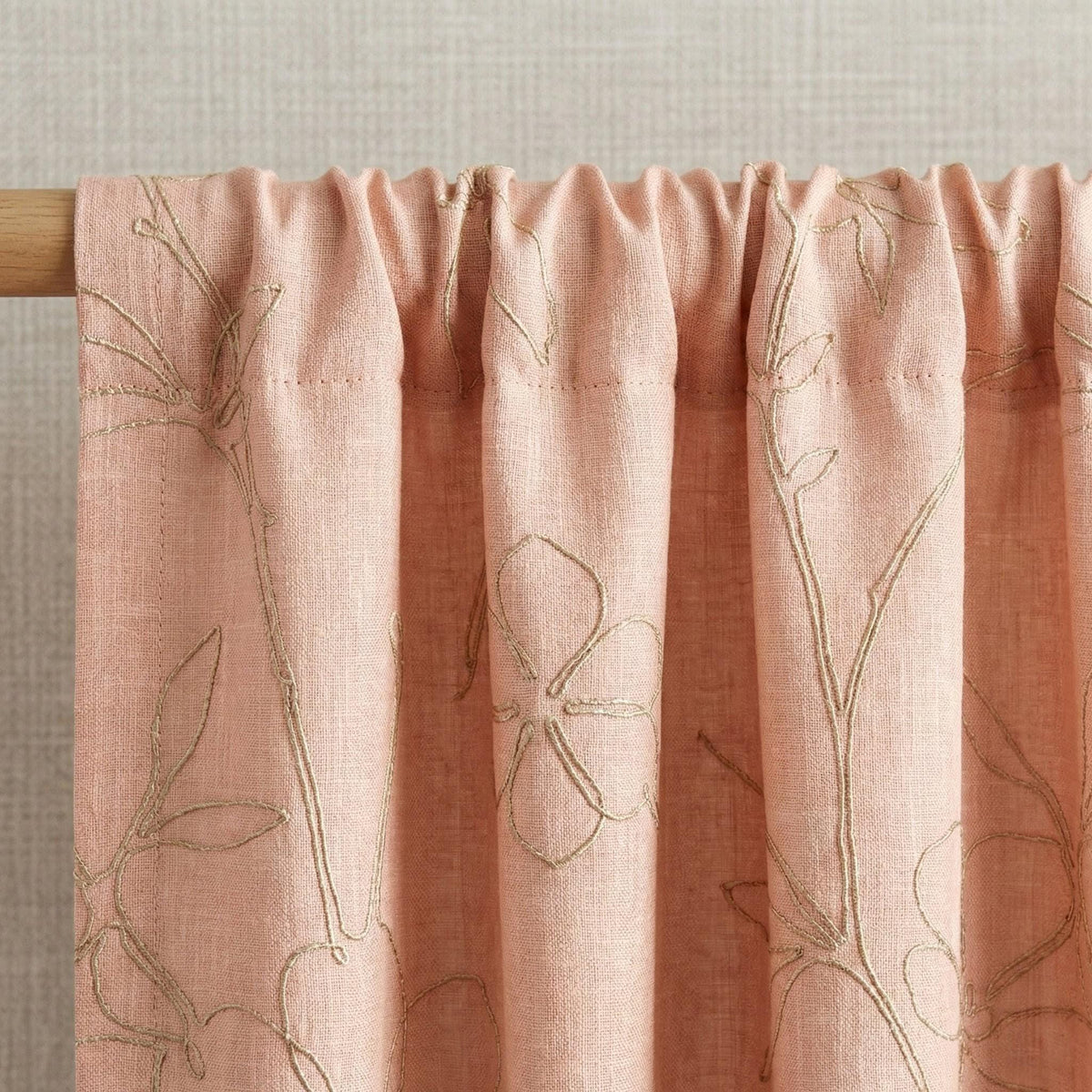 Embroidered Linen Curtains, Dusty Blush Pink, Minimal Floral — image 8