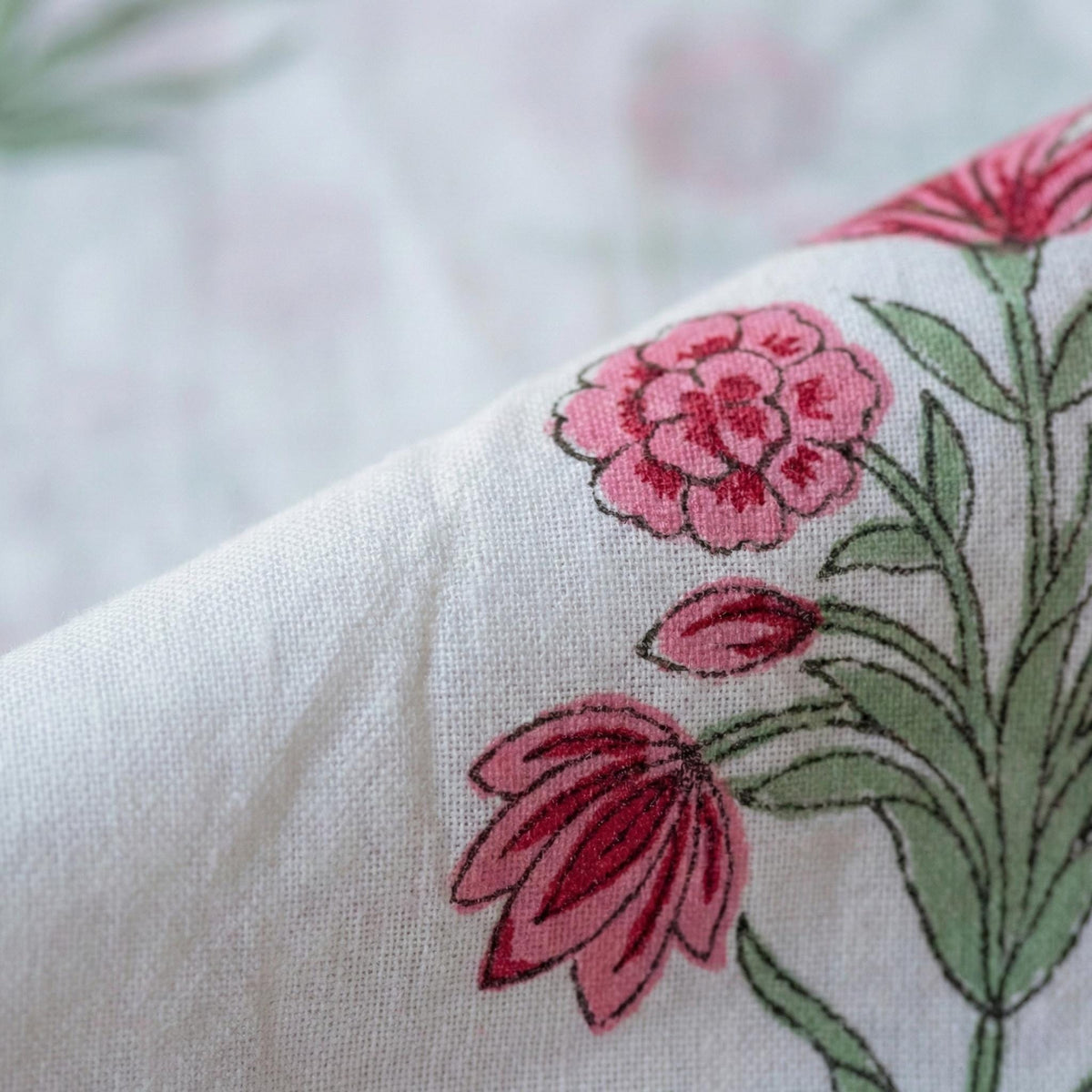 Hand Block Print Curtain, Pink Floral Organic Cotton, Semi Sheer or Blackout — image 6