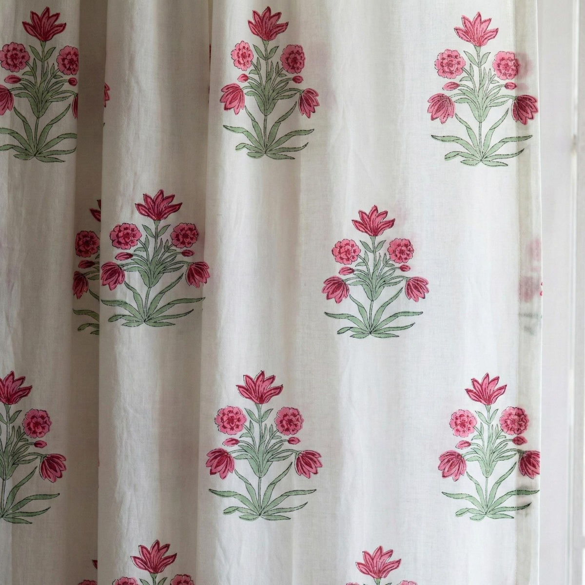 Hand Block Print Curtain, Pink Floral Organic Cotton, Semi Sheer or Blackout — image 8