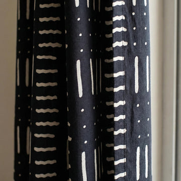 Indigo Black Mudcloth Block Print Curtains, Organic Cotton, Boho Geometric Drapes — image 1