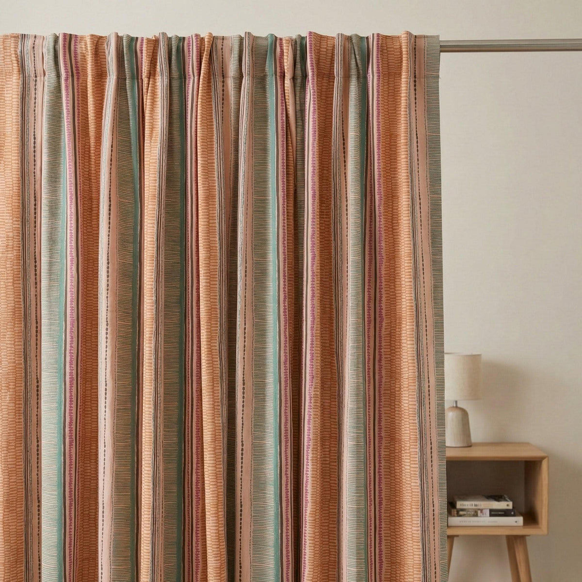 Organic Cotton Kids Curtains - Vertical Stripes in Peach and Teal — image 8