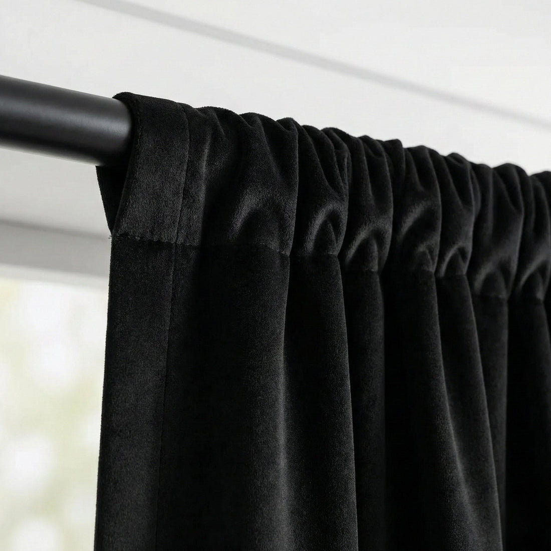 Jet Black Velvet Curtains, 100% Blackout Option, Custom Size — image 1
