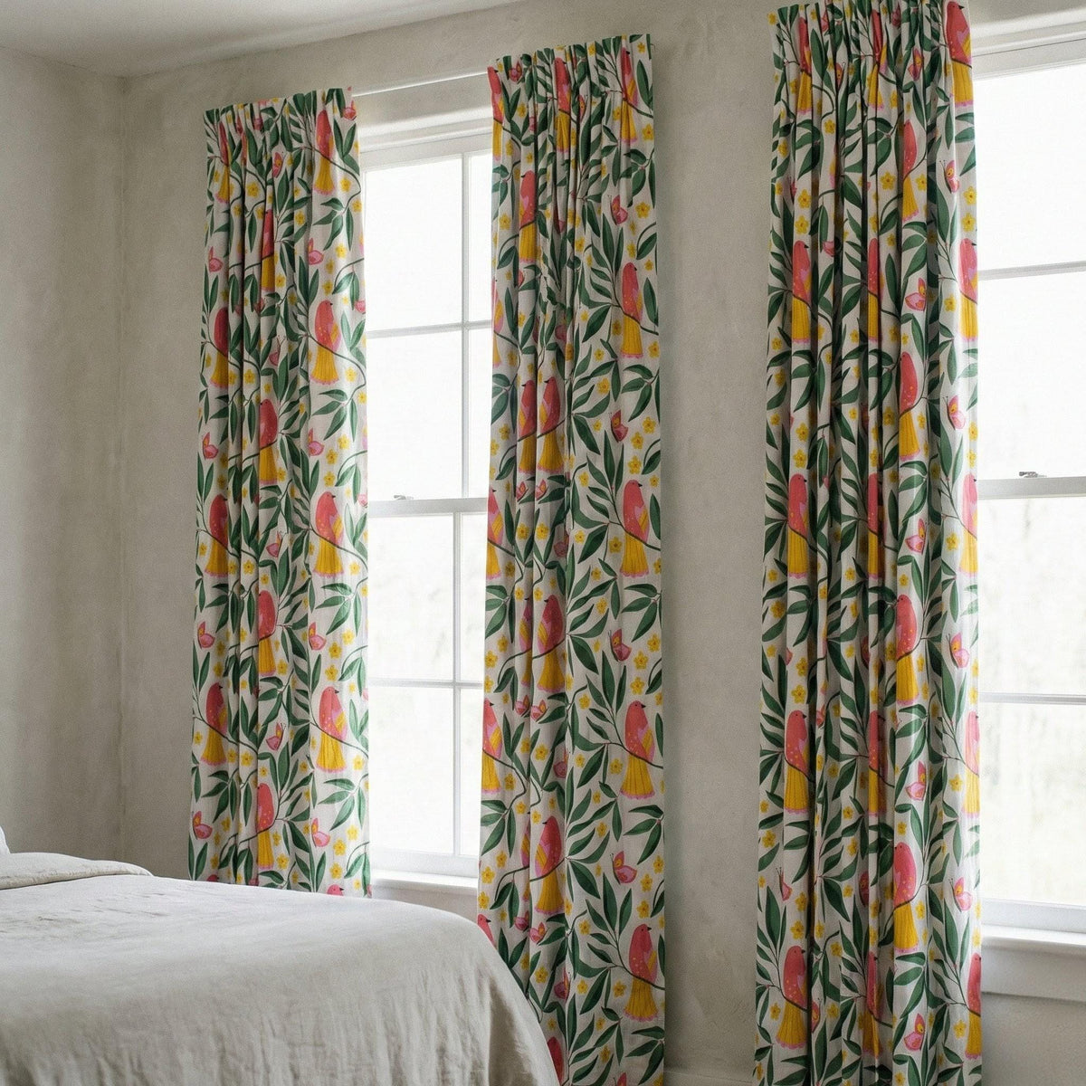 Organic Cotton Bird Floral Curtains, Hand Block Print Drapes, Nursery Boho — image 5