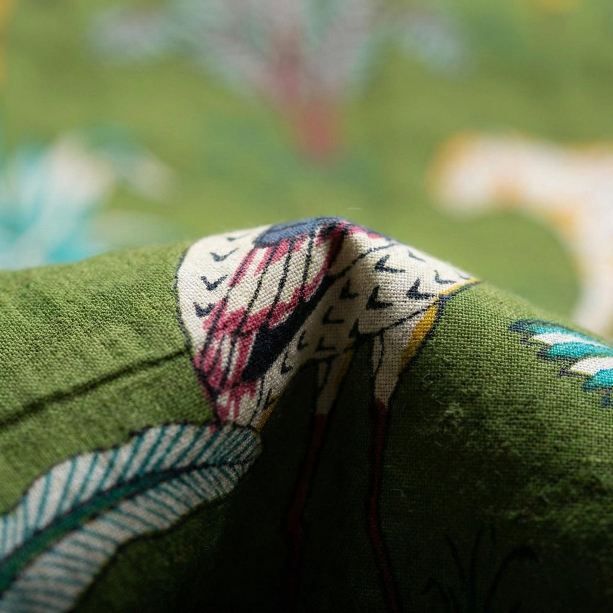 Olive Green Safari Curtains, Organic Cotton Block Print Drapes, Boho Decor — image 8
