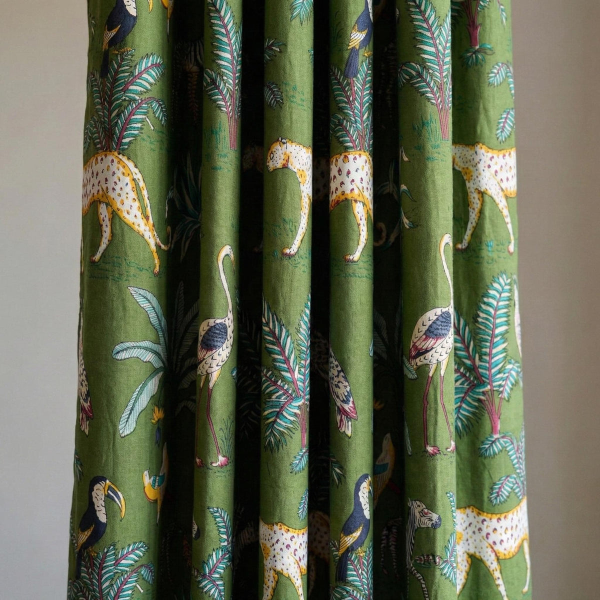 Olive Green Safari Curtains, Organic Cotton Block Print Drapes, Boho Decor — image 3