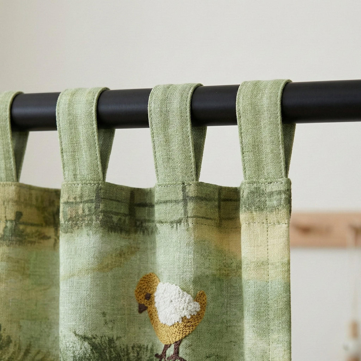 Chick Embroidered Linen Nursery Curtains, Farmhouse Style — image 7