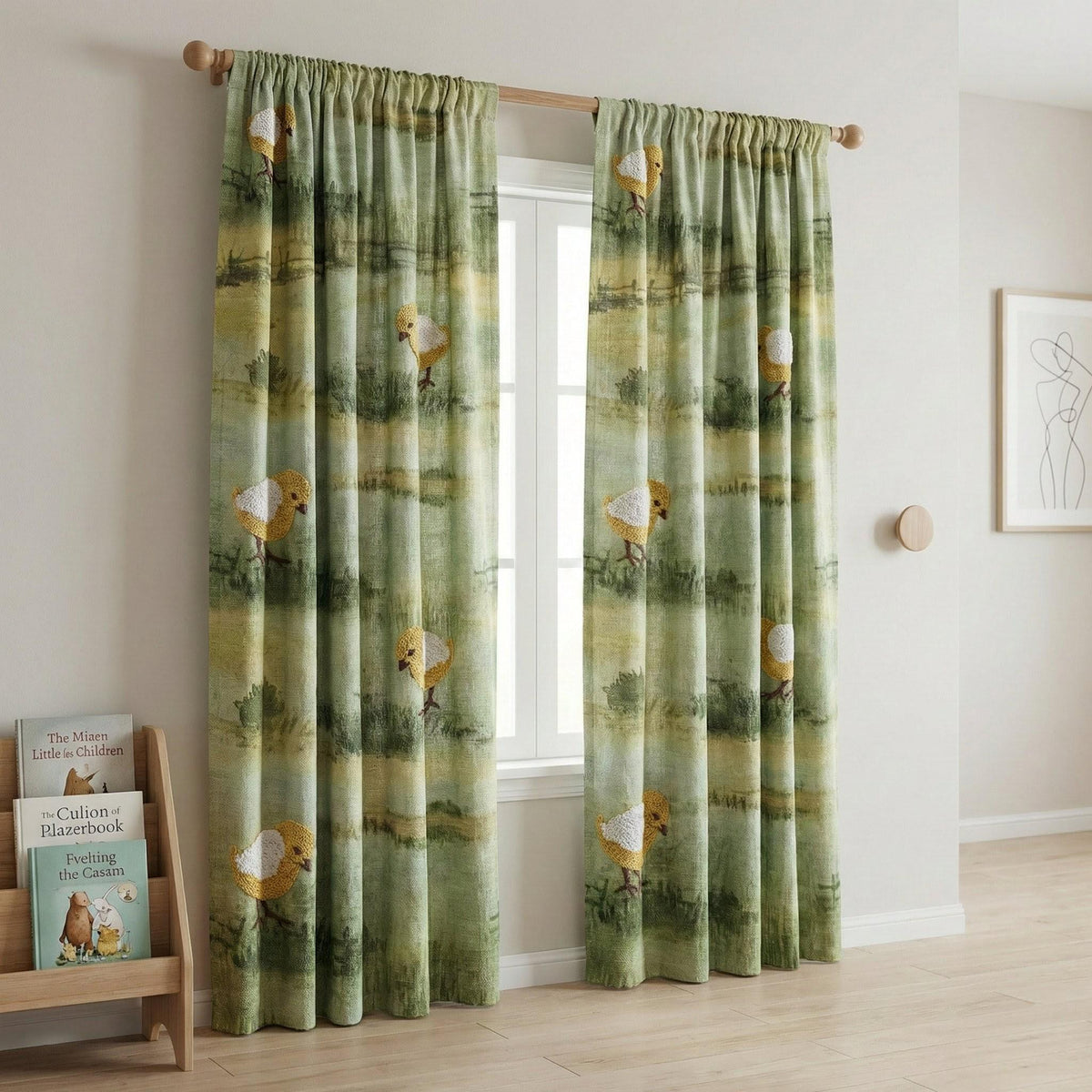 Chick Embroidered Linen Nursery Curtains, Farmhouse Style — image 3