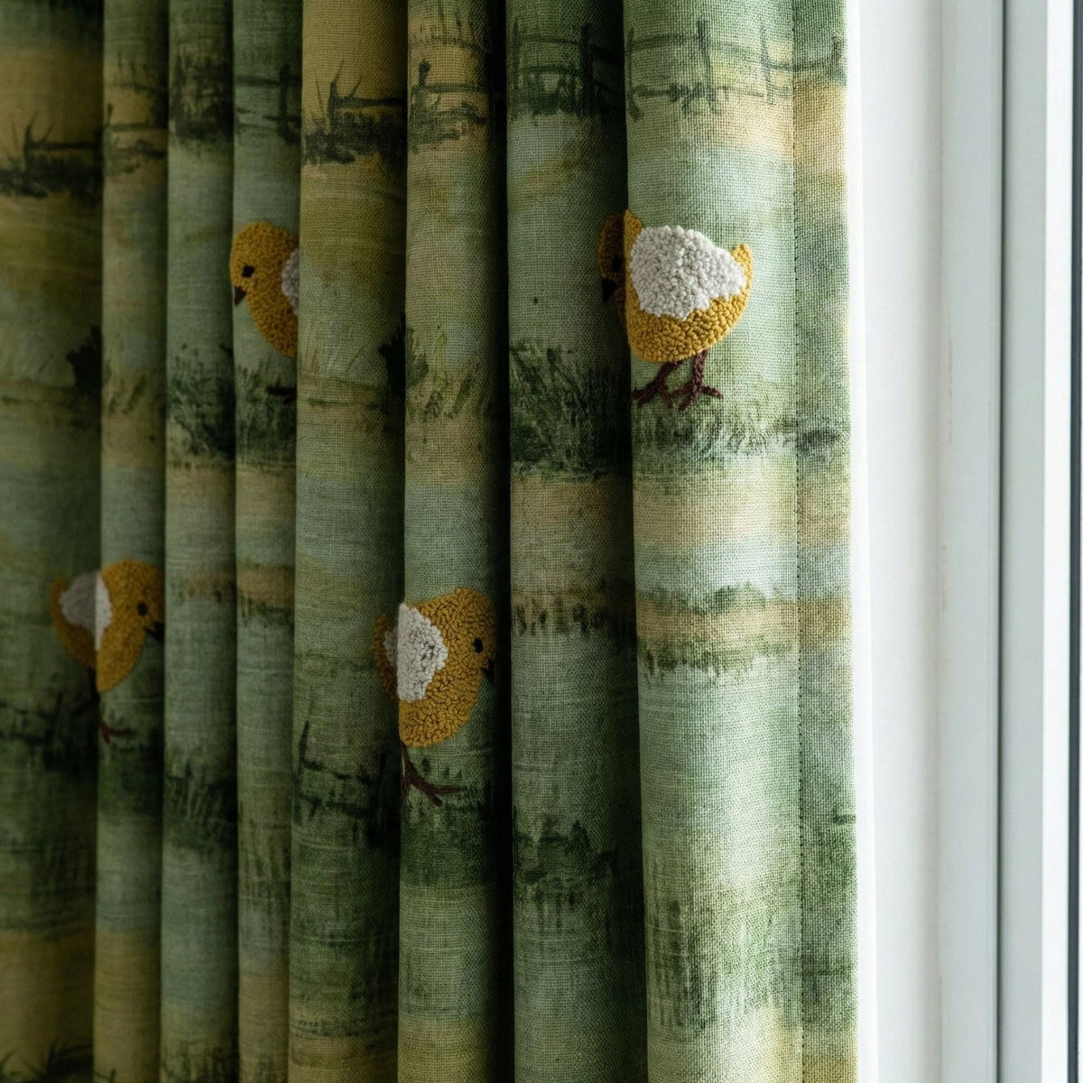 Chick Embroidered Linen Nursery Curtains, Farmhouse Style — image 4