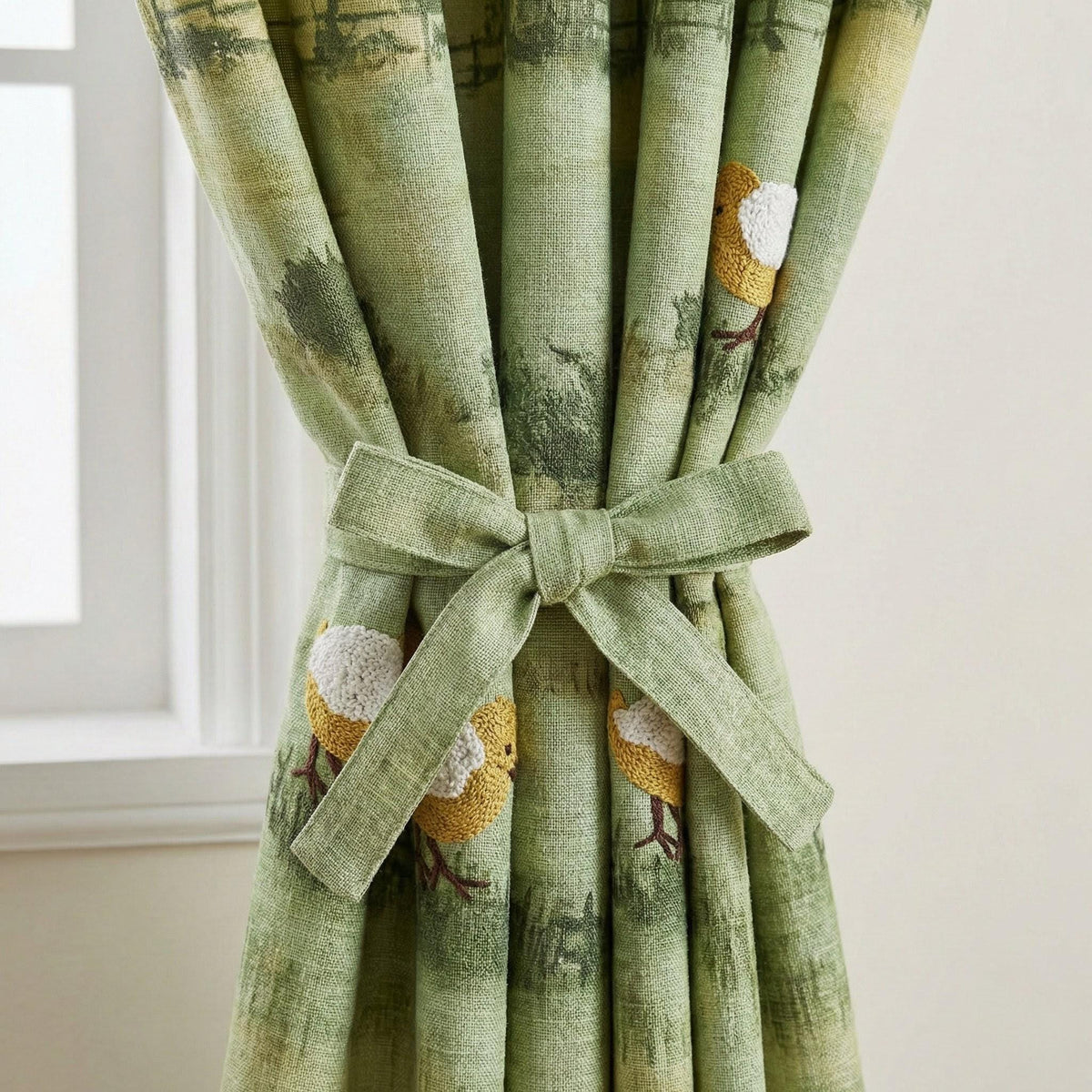 Chick Embroidered Linen Nursery Curtains, Farmhouse Style — image 5