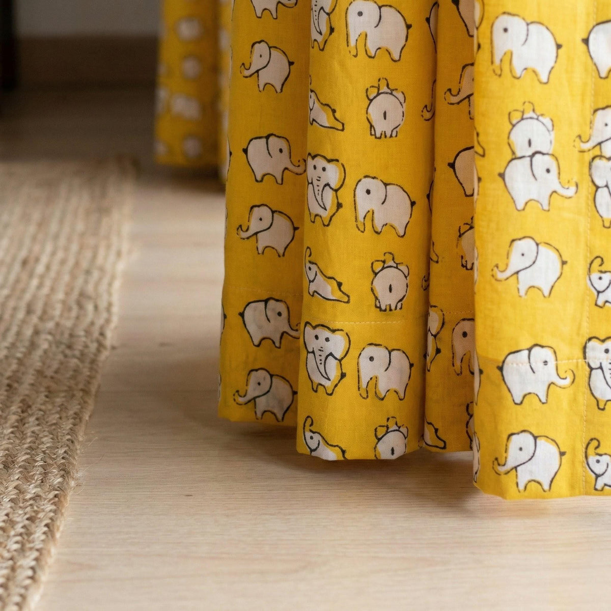 Organic Cotton Elephant Curtains, Mustard Yellow Nursery Decor — image 3