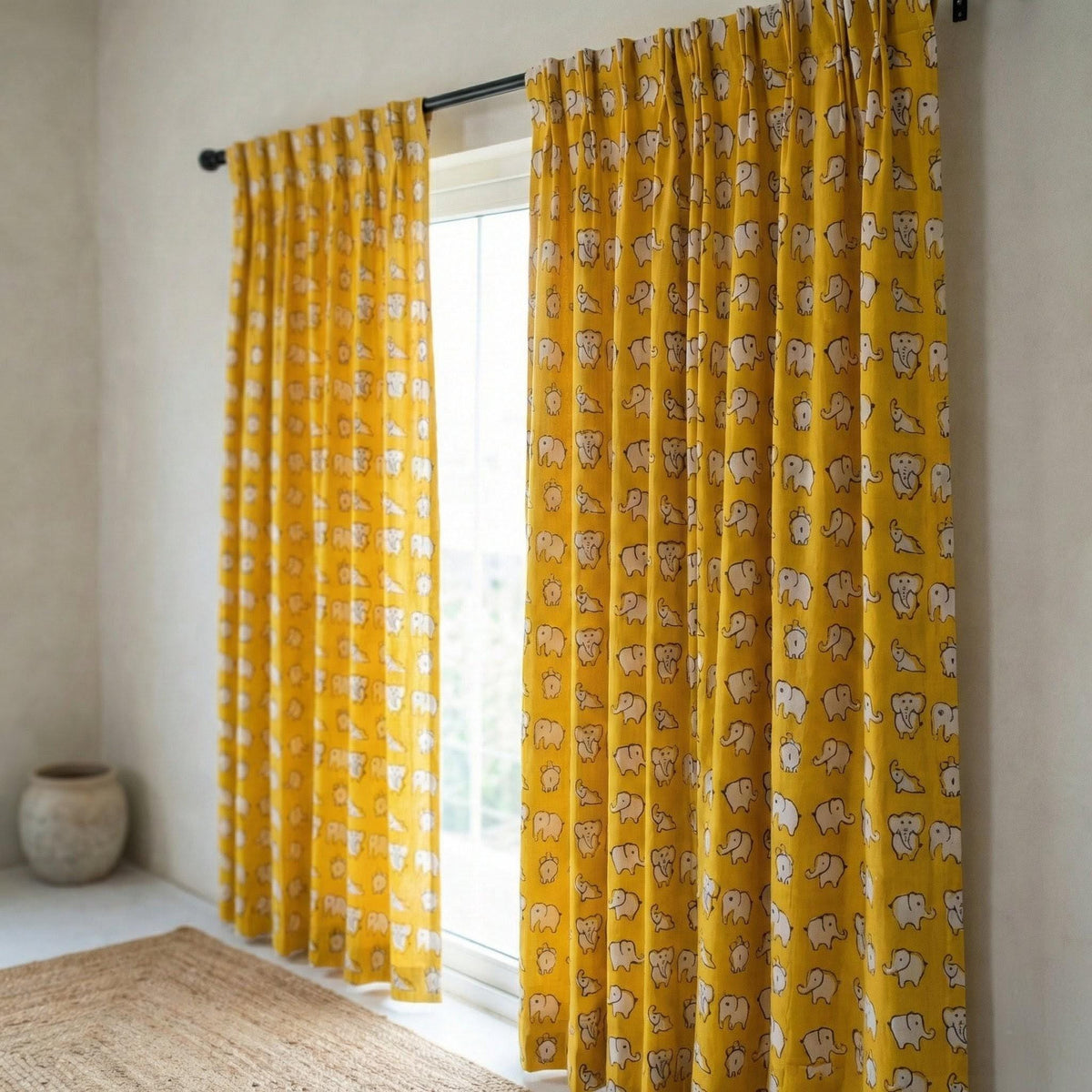 Organic Cotton Elephant Curtains, Mustard Yellow Nursery Decor — image 7
