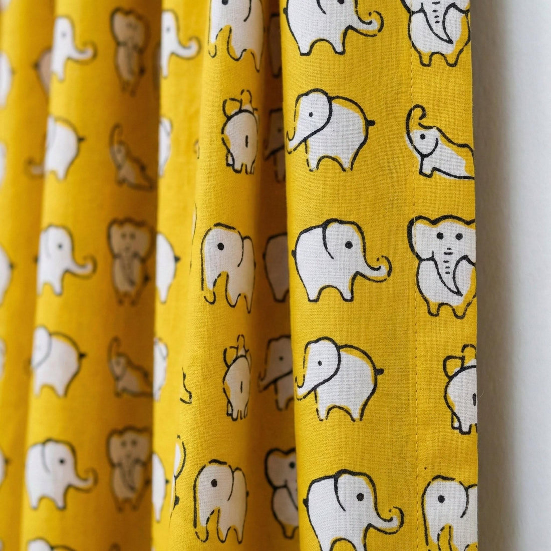 Organic Cotton Elephant Curtains, Mustard Yellow Nursery Decor — image 1