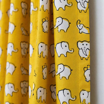 Organic Cotton Elephant Curtains, Mustard Yellow Nursery Decor — image 1