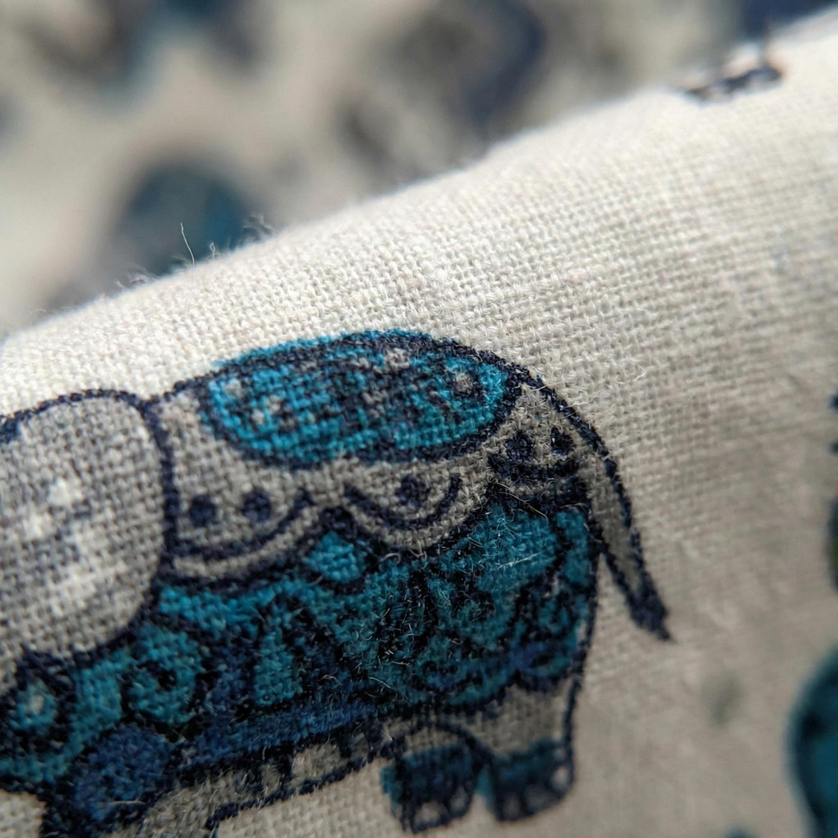 Blue Elephant Block Print Curtains, Organic Cotton Nursery Decor — image 3