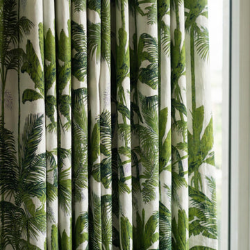 Green Palm Tree Curtains, Organic Cotton Botanical Print, Custom Size — image 1