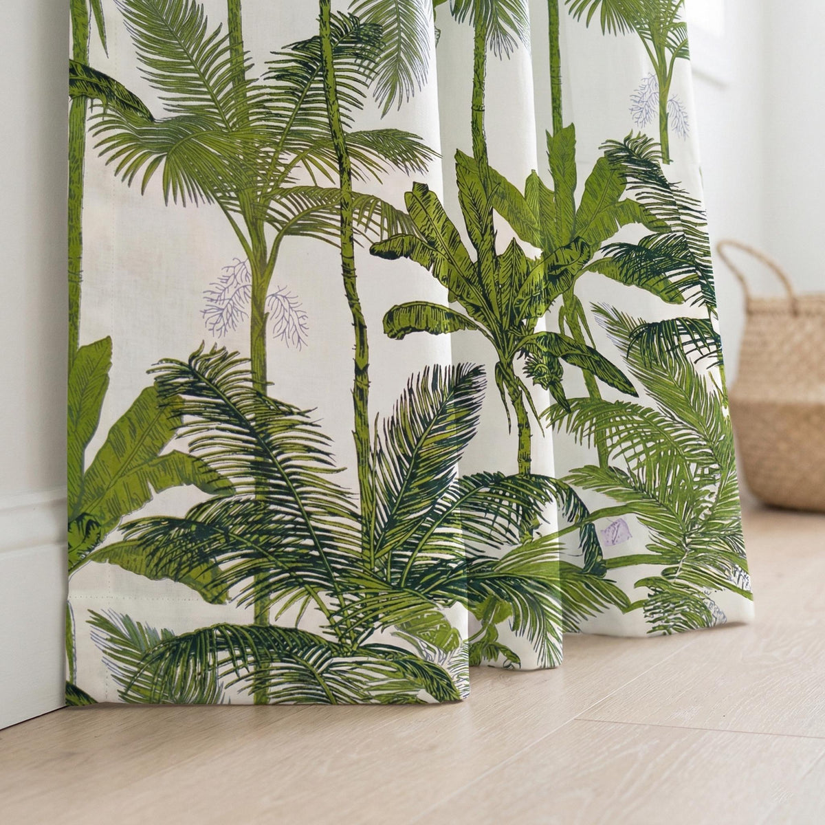 Green Palm Tree Curtains, Organic Cotton Botanical Print, Custom Size — image 3