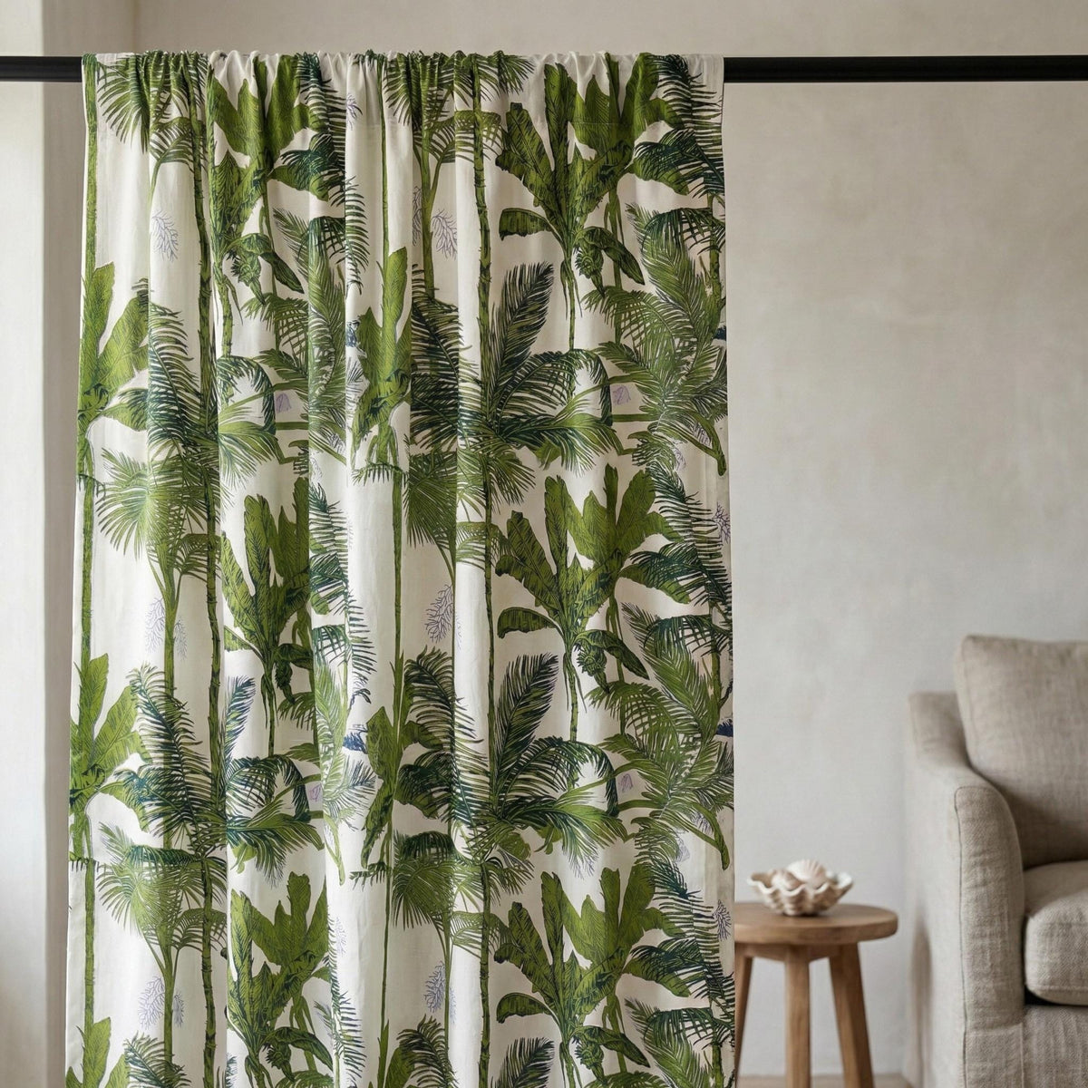 Green Palm Tree Curtains, Organic Cotton Botanical Print, Custom Size — image 5