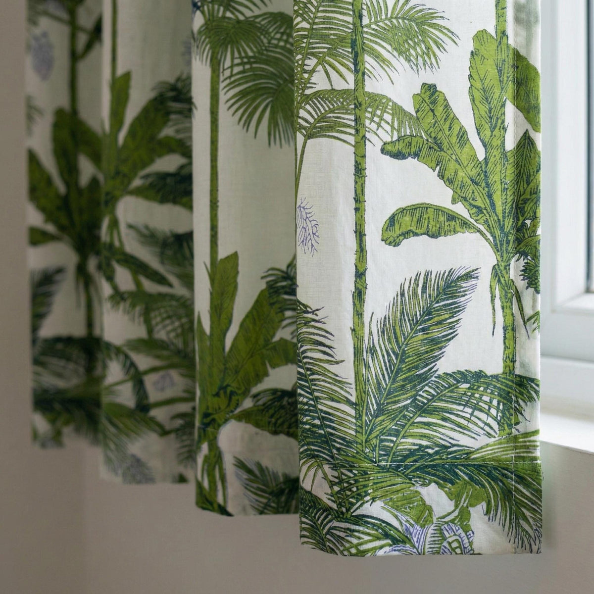 Green Palm Tree Curtains, Organic Cotton Botanical Print, Custom Size — image 4