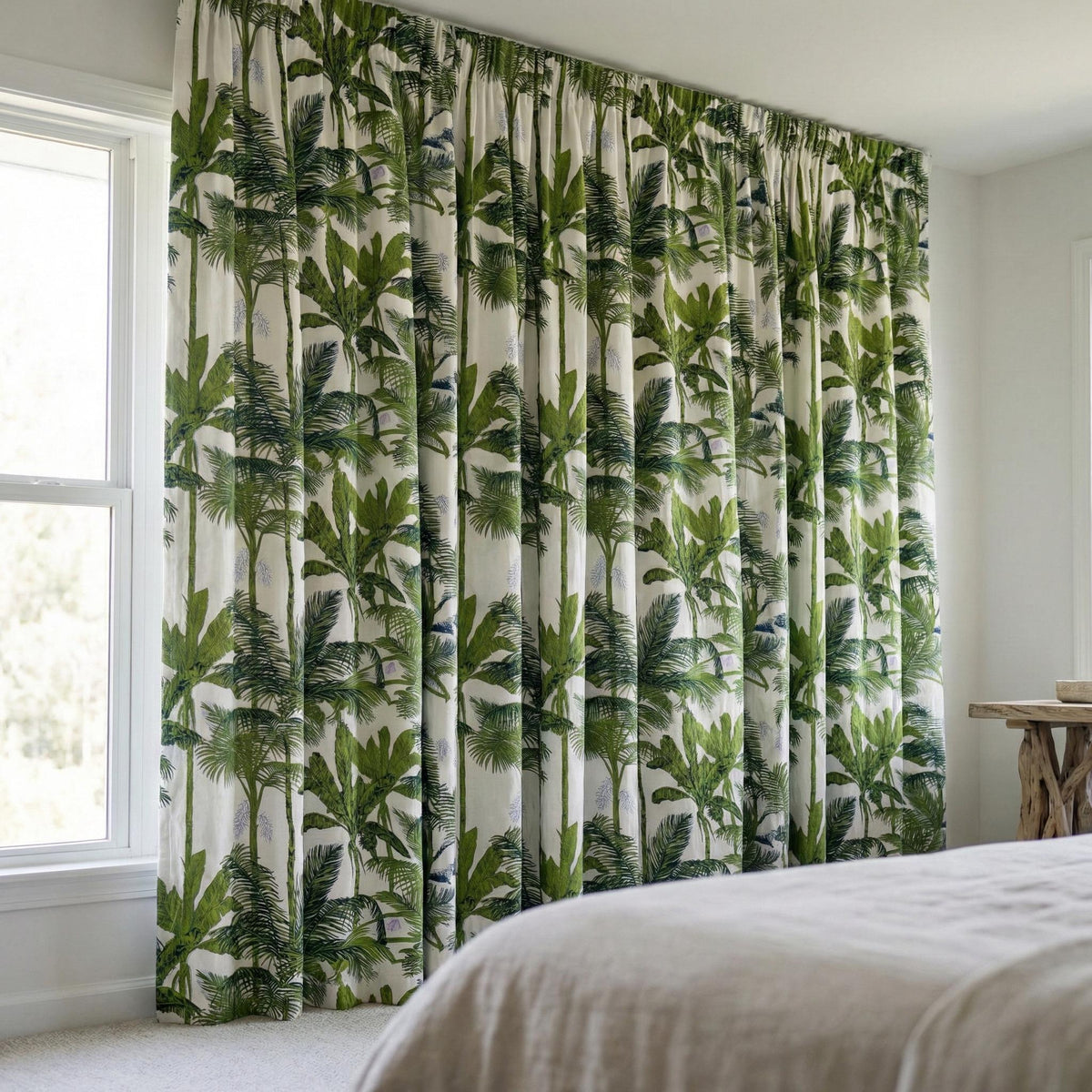 Green Palm Tree Curtains, Organic Cotton Botanical Print, Custom Size — image 9