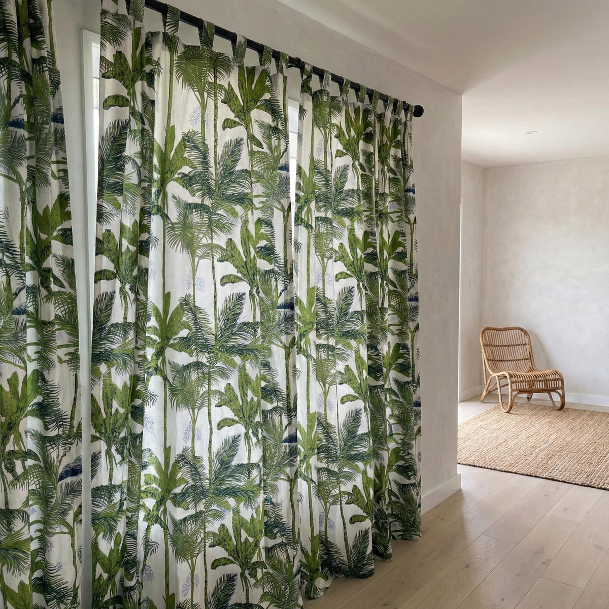 Green Palm Tree Curtains, Organic Cotton Botanical Print, Custom Size — image 8