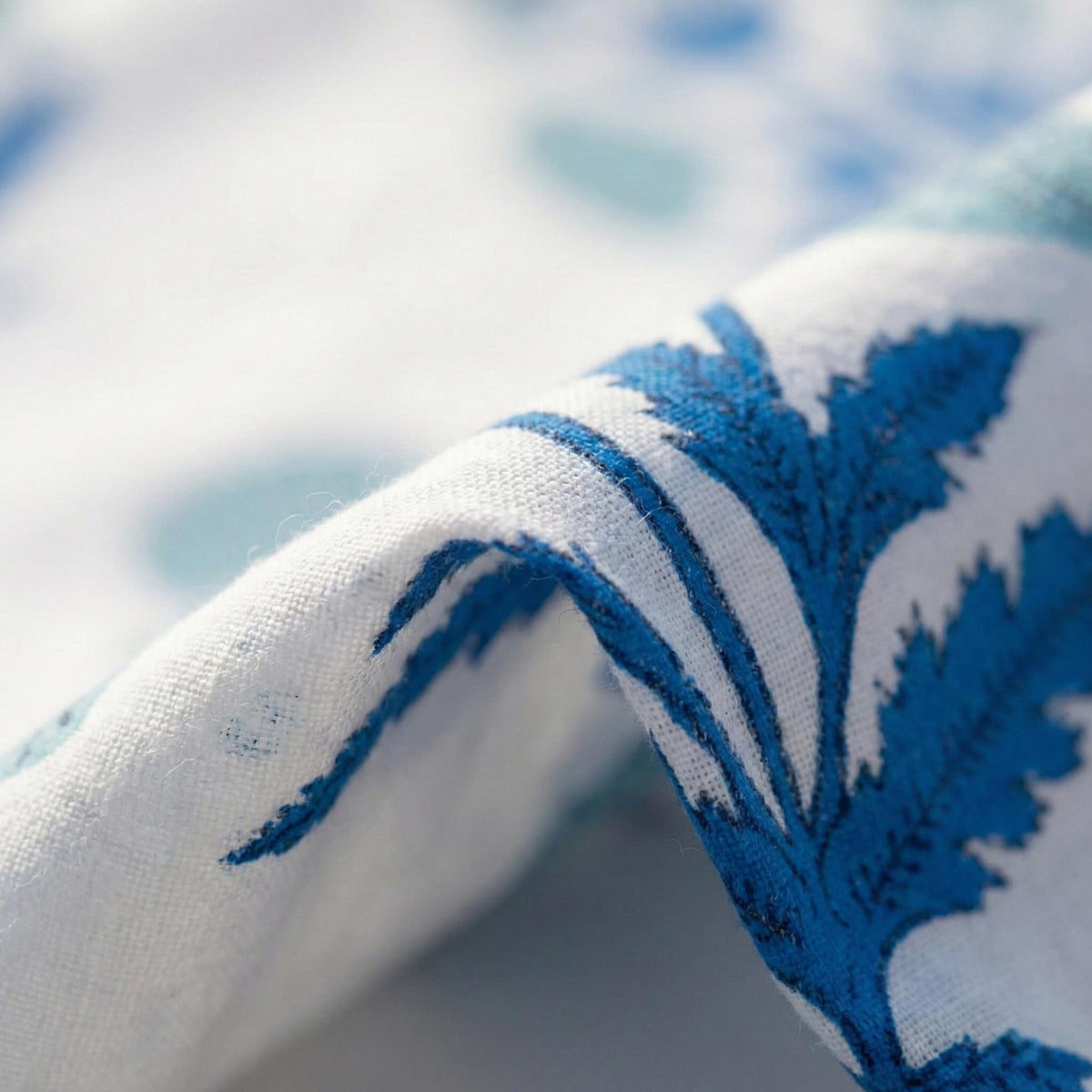 Blue Floral Block Print Organic Cotton Curtain, Custom Drapes — image 6
