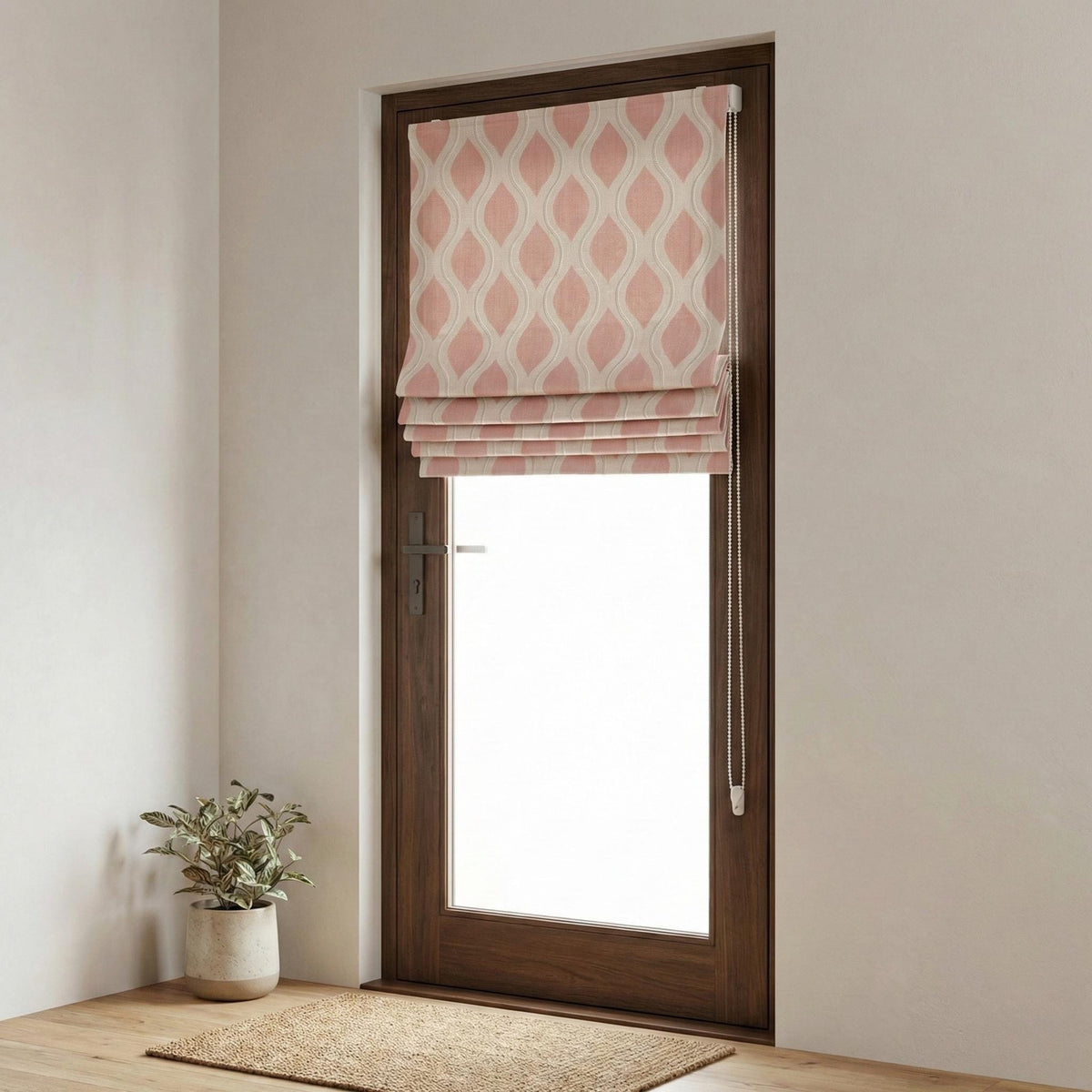 Blush Pink Ogee Linen Roman Shade, Embroidered Window Blind, Custom Size — image 5